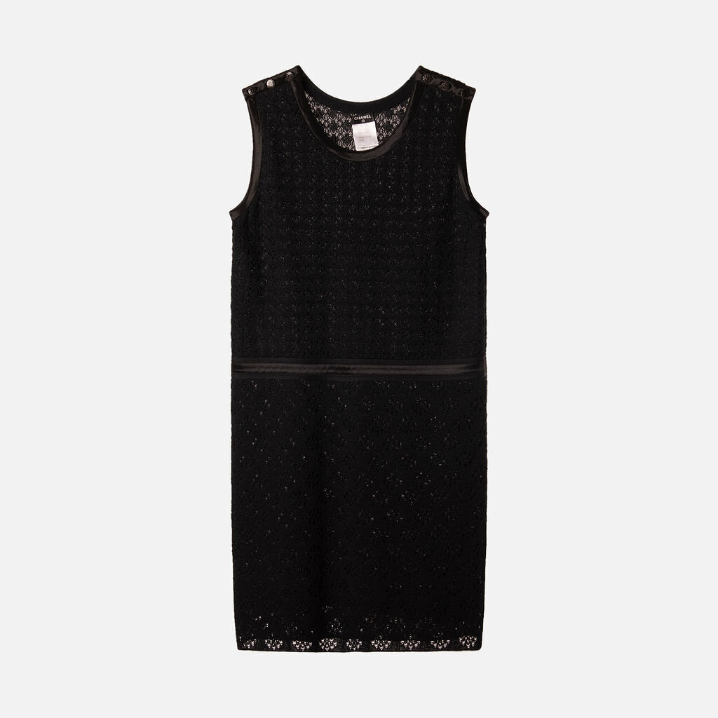 Chanel Black Silk Eyelet Mid-Length Dress