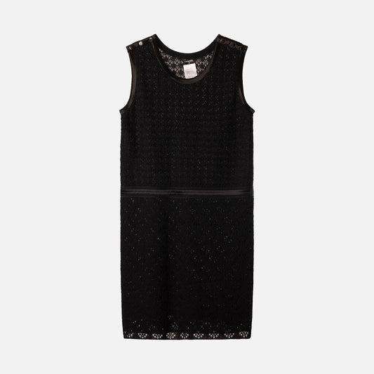 Chanel Black Silk Eyelet Mid-Length Dress