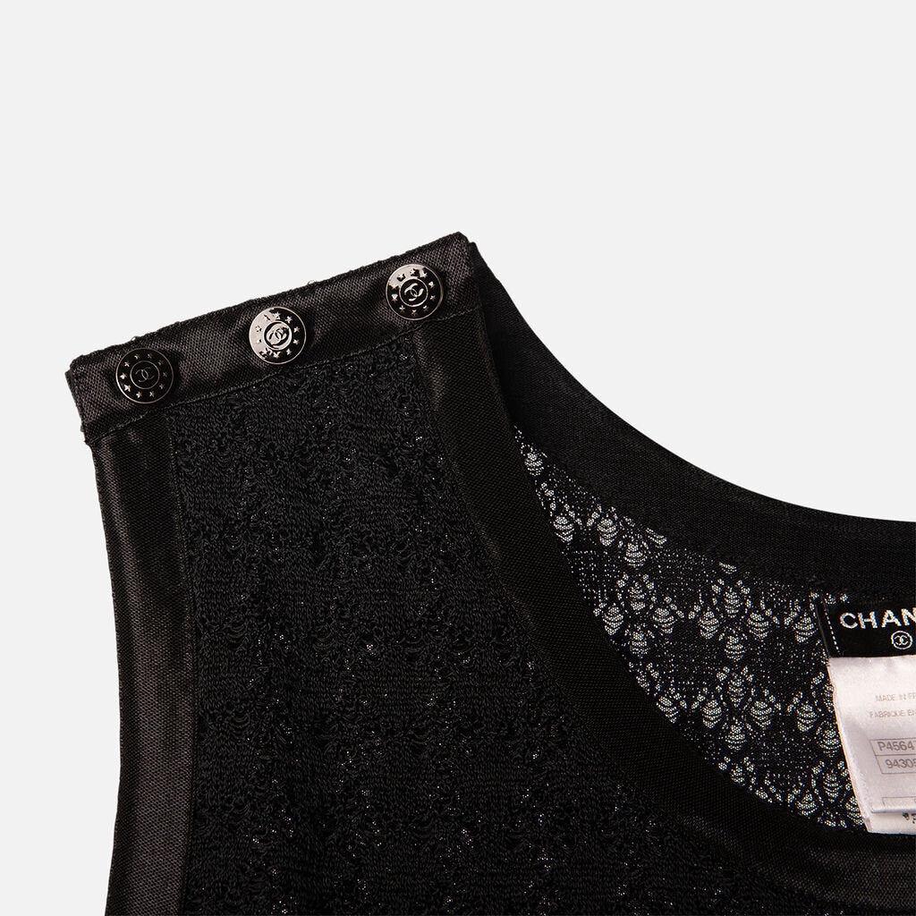 Chanel Black Silk Eyelet Mid-Length Dress
