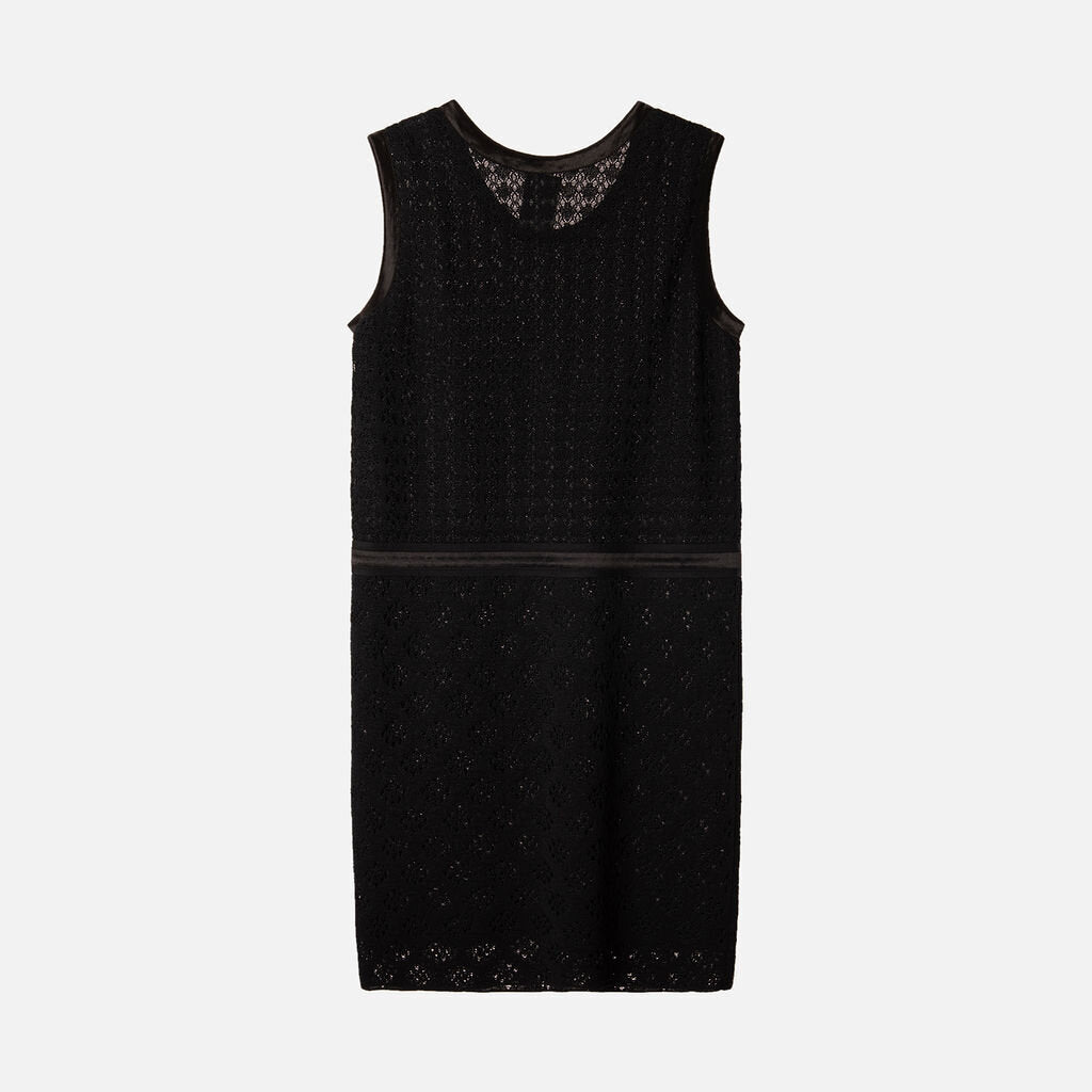 Chanel Black Silk Eyelet Mid-Length Dress