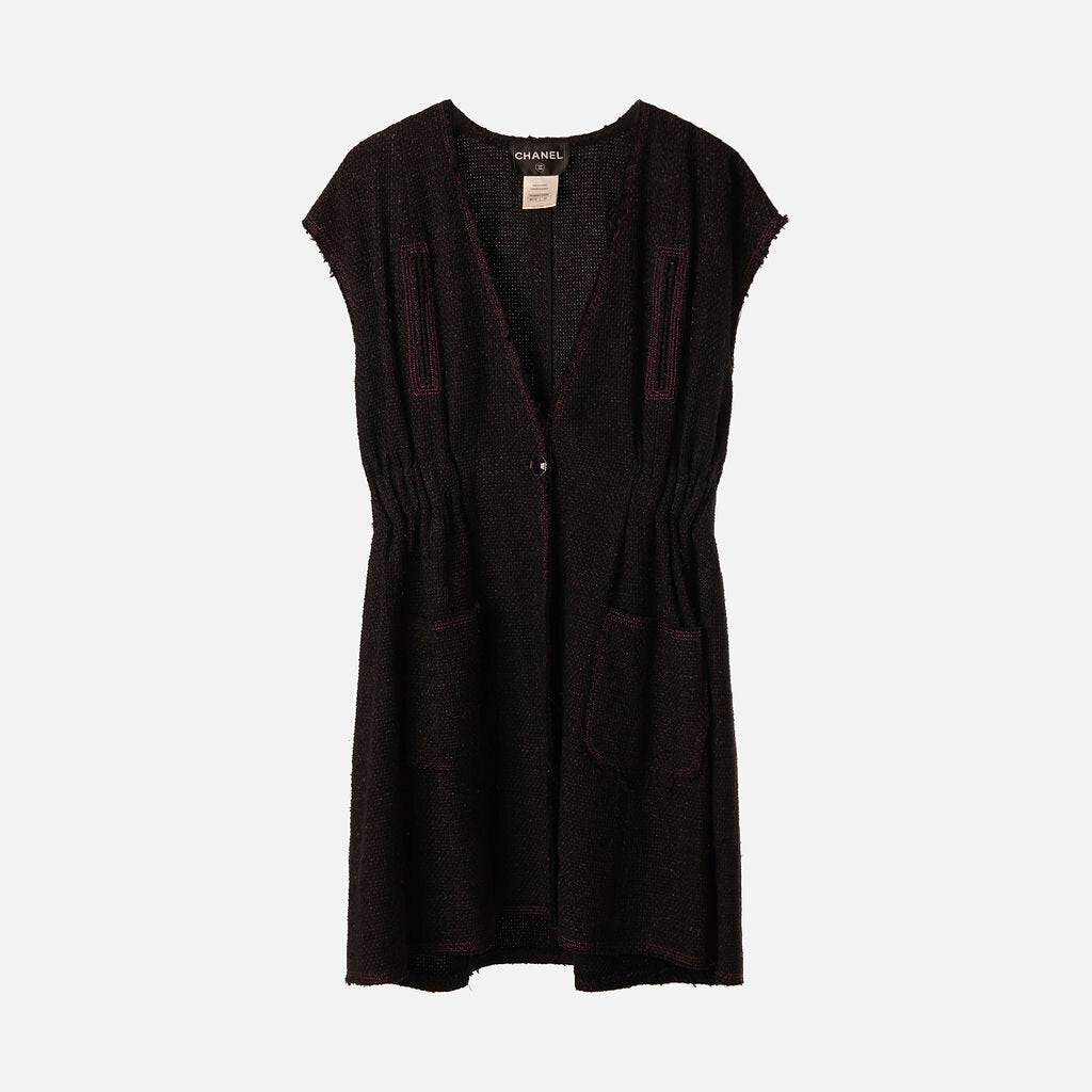 Chanel Pink & Black Vintage Wool Blend Tweed Long Vest
