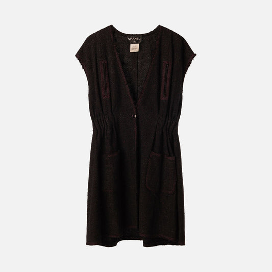 Chanel Pink & Black Vintage Wool Blend Tweed Long Vest