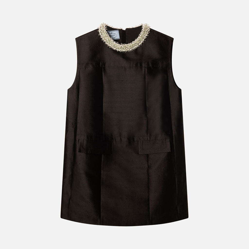 Prada Black Wool & Silk Beaded Collar Mini Dress (2025) – The Refind