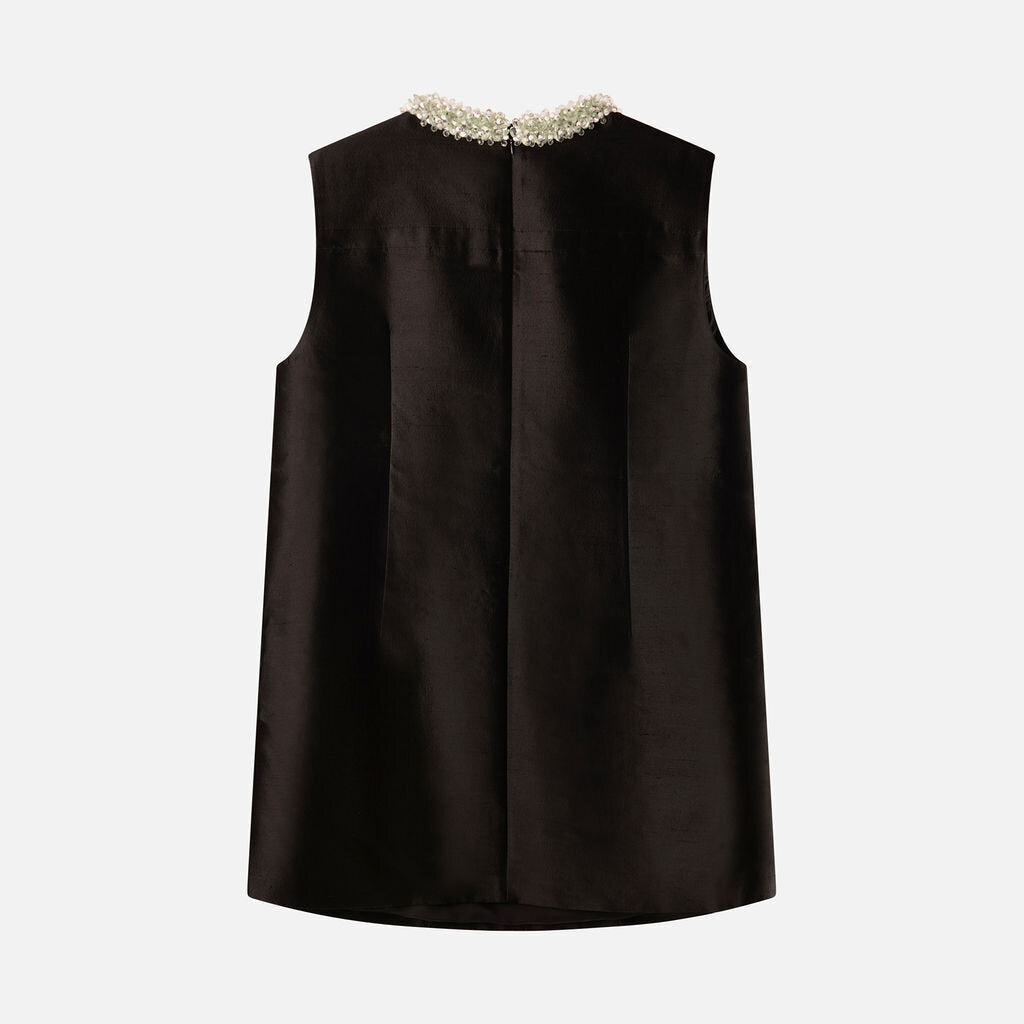 Prada Black Wool & Silk Beaded Collar Mini Dress (2025)