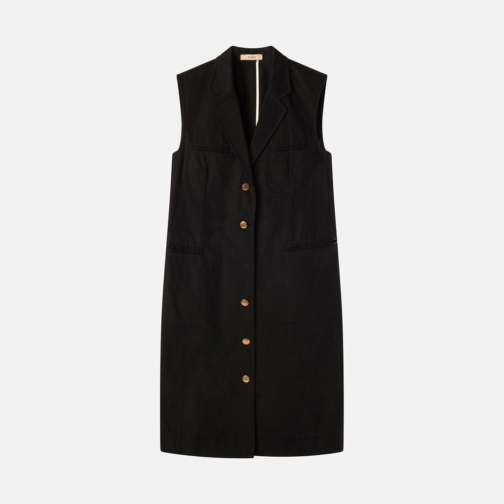 Celine Black Denim Button Front Dress