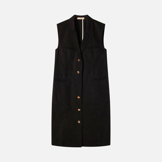 Celine Black Denim Button Front Dress