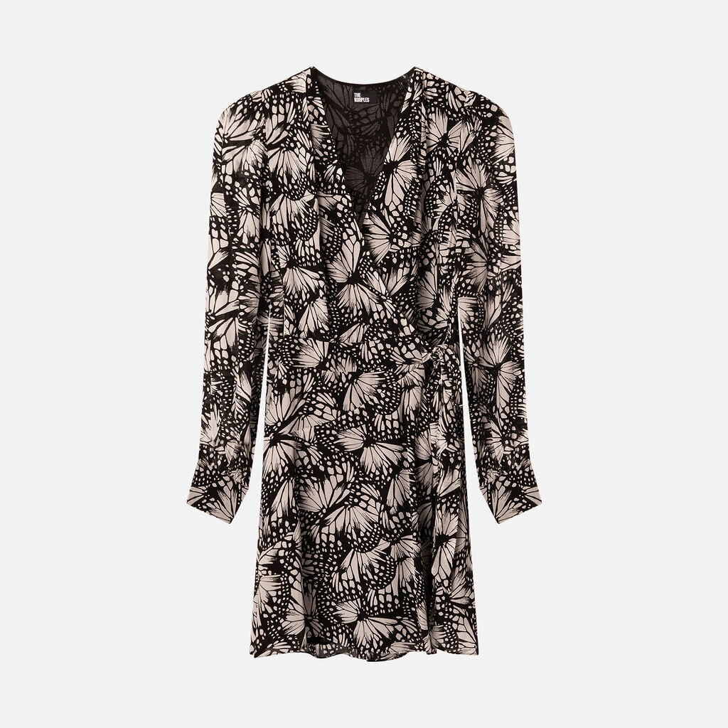 The Kooples Black & White Viscose Mini Wrap Dress