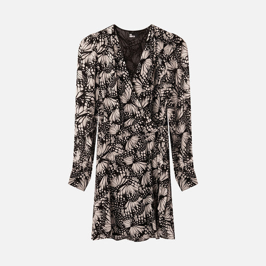 The Kooples Black & White Viscose Mini Wrap Dress