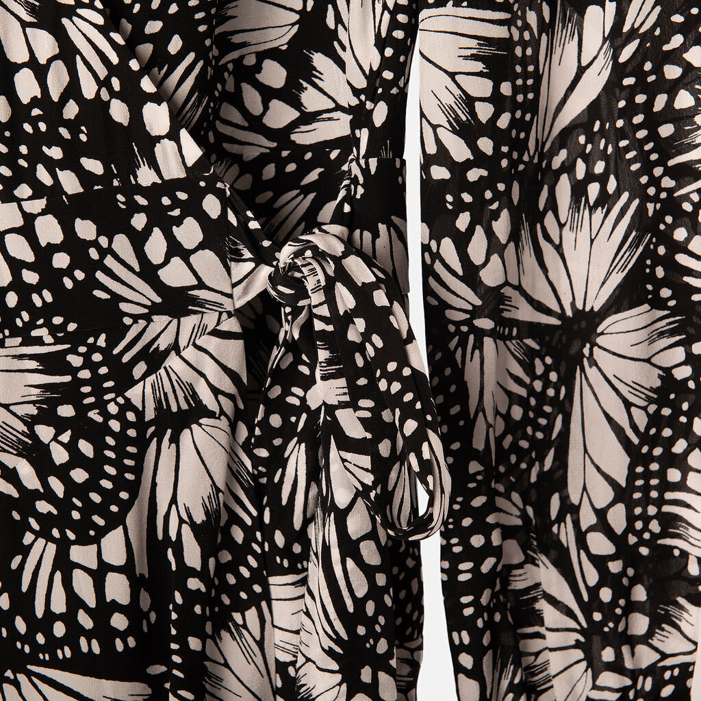 The Kooples Black & White Viscose Mini Wrap Dress