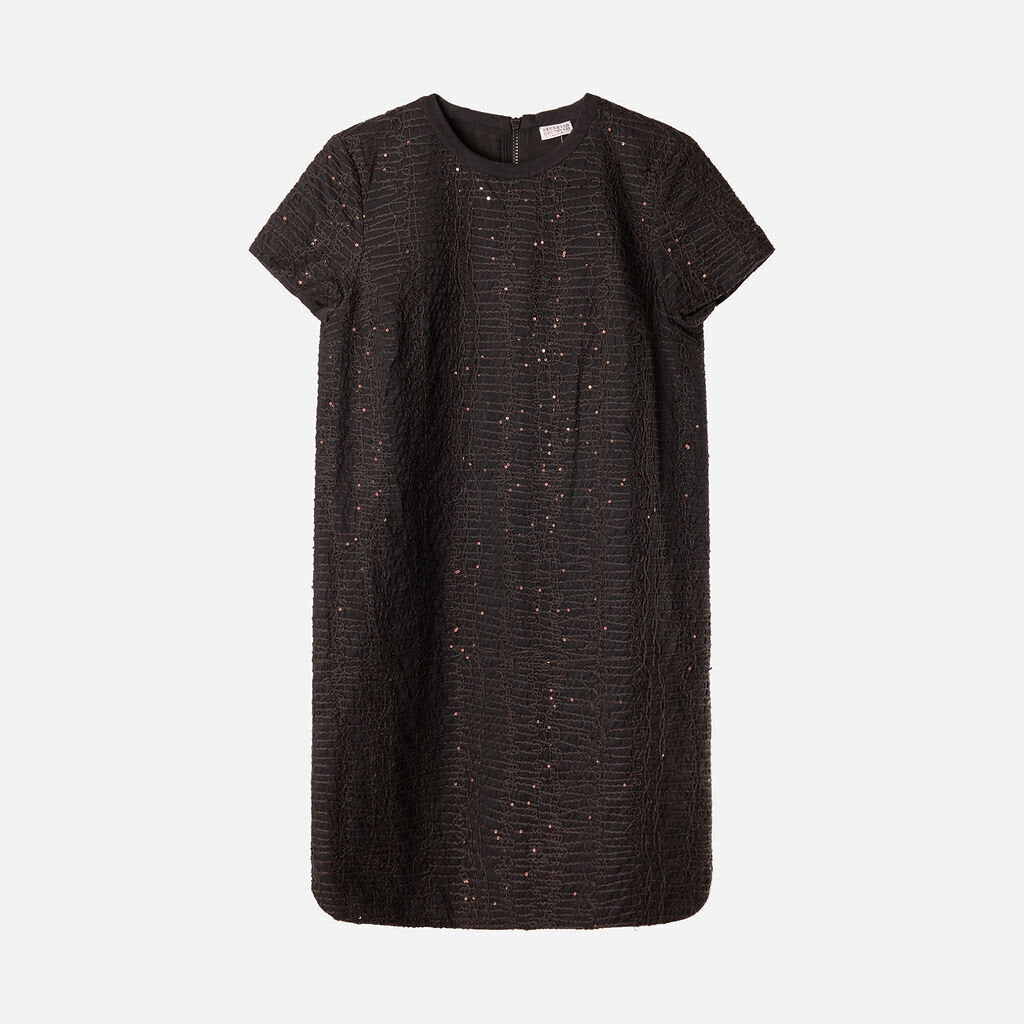 Brunello Charcoal Grey Cotton Embellished Dress