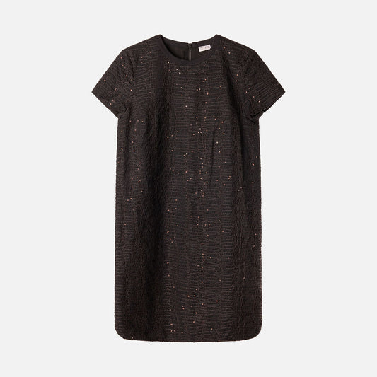 Brunello Charcoal Grey Cotton Embellished Dress