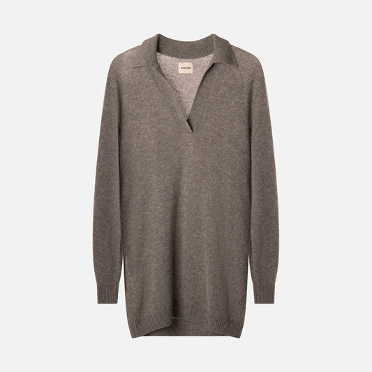Khaite Grey Cashmere V-Neck Polo Sweater Dress