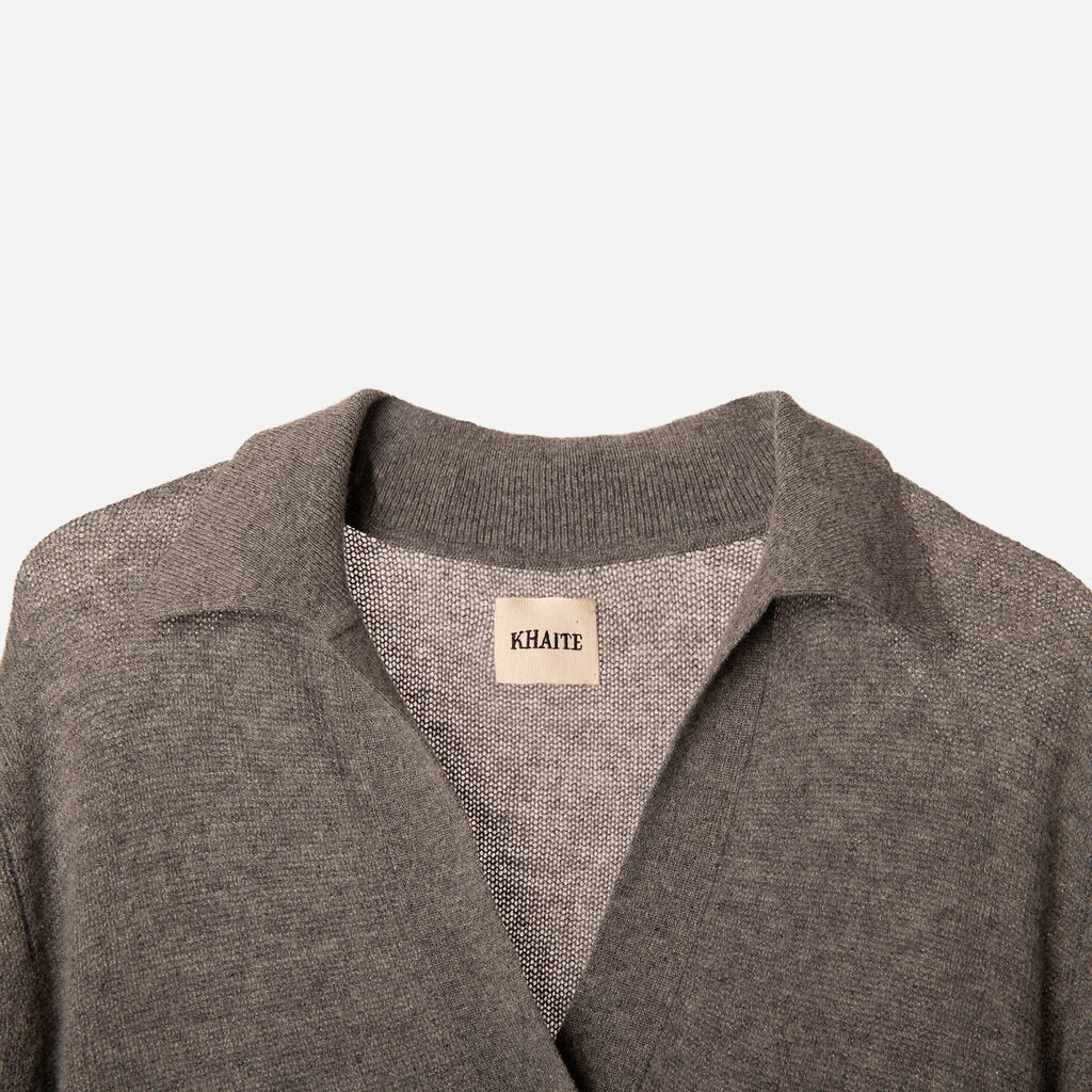Khaite Grey Cashmere V-Neck Polo Sweater Dress