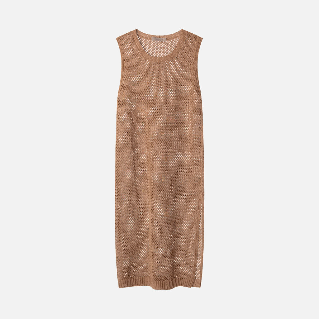 D. Exterior Bronze Cotton Blend Crewneck Dress