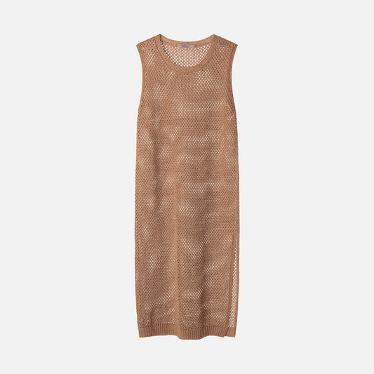D. Exterior Bronze Cotton Blend Crewneck Dress