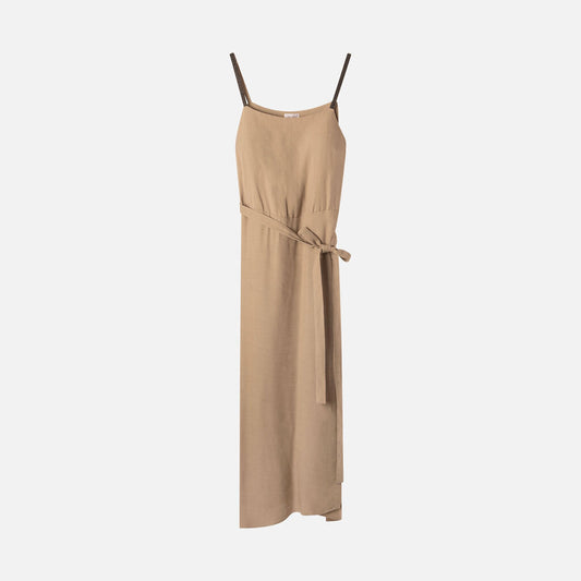 Brunello Cucinelli Tan Beaded Strap Midi Dress