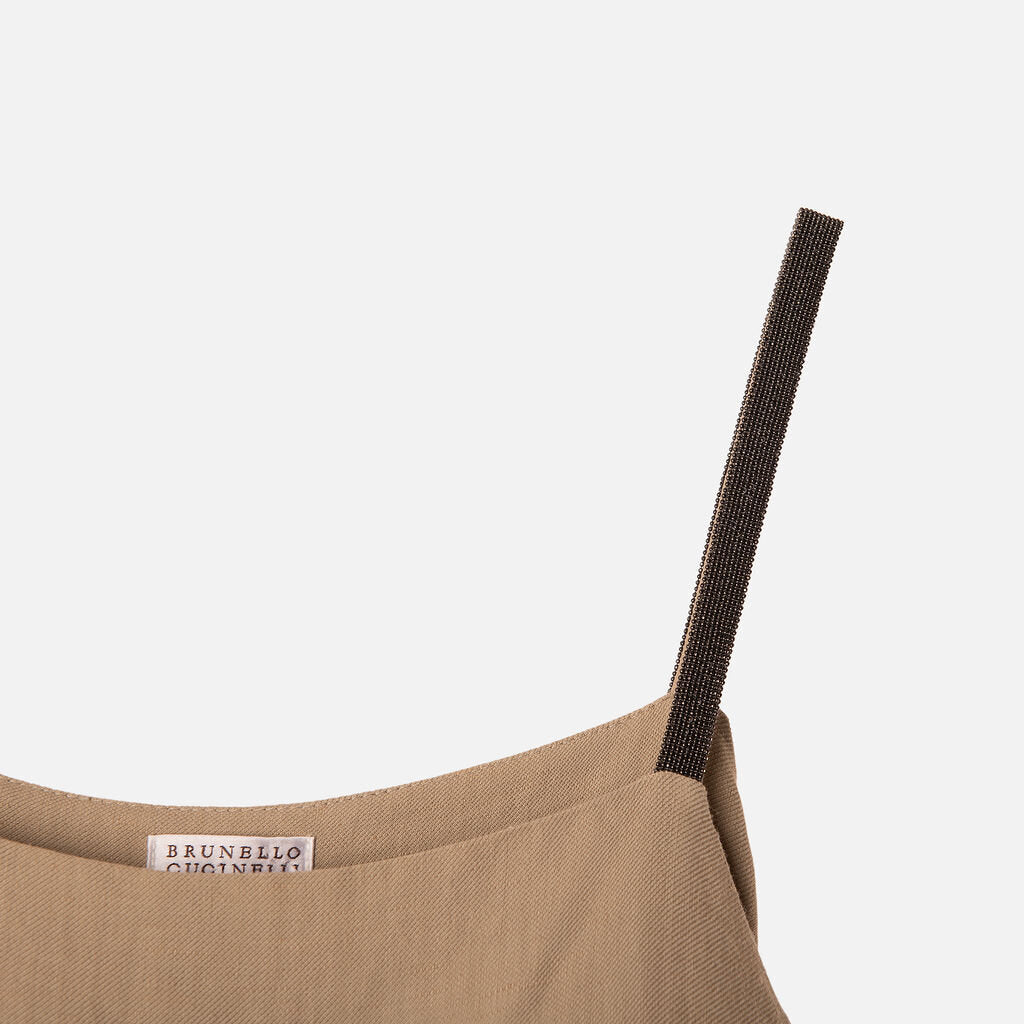 Brunello Cucinelli Tan Beaded Strap Midi Dress
