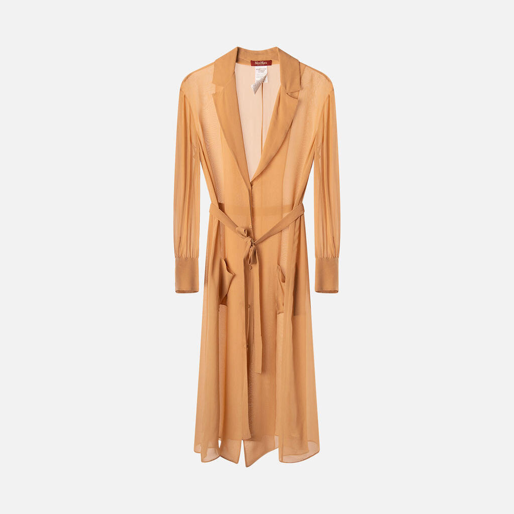 Max Mara Brown Silk Sheer Long Jacket