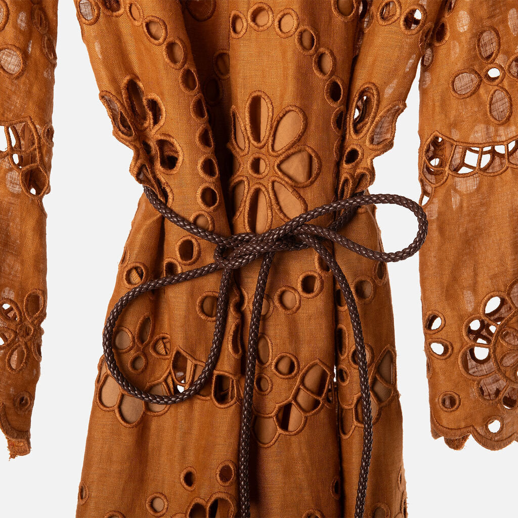 Zimmerman Burnt Orange Pop Embroidered Midi Dress