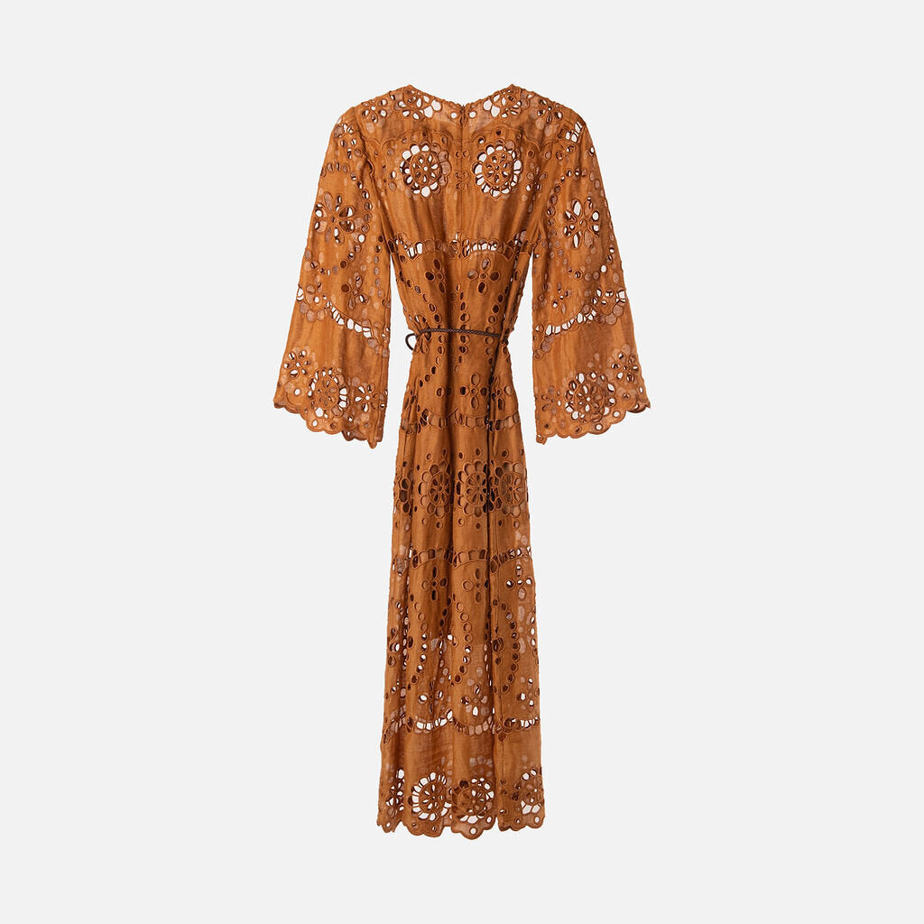 Zimmerman Burnt Orange Pop Embroidered Midi Dress