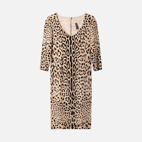 Dolce & Gabbana Black & Cream Leopard Silk Midi Dress