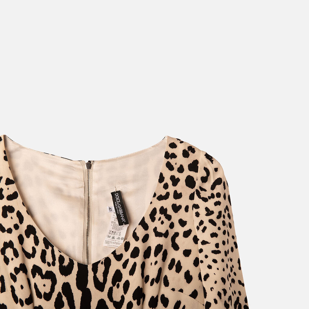 Dolce & Gabbana Black & Cream Leopard Silk Midi Dress