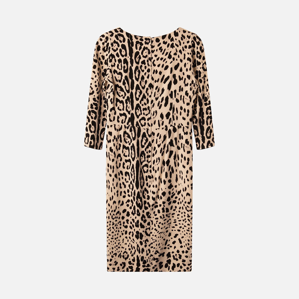 Dolce & Gabbana Black & Cream Leopard Silk Midi Dress