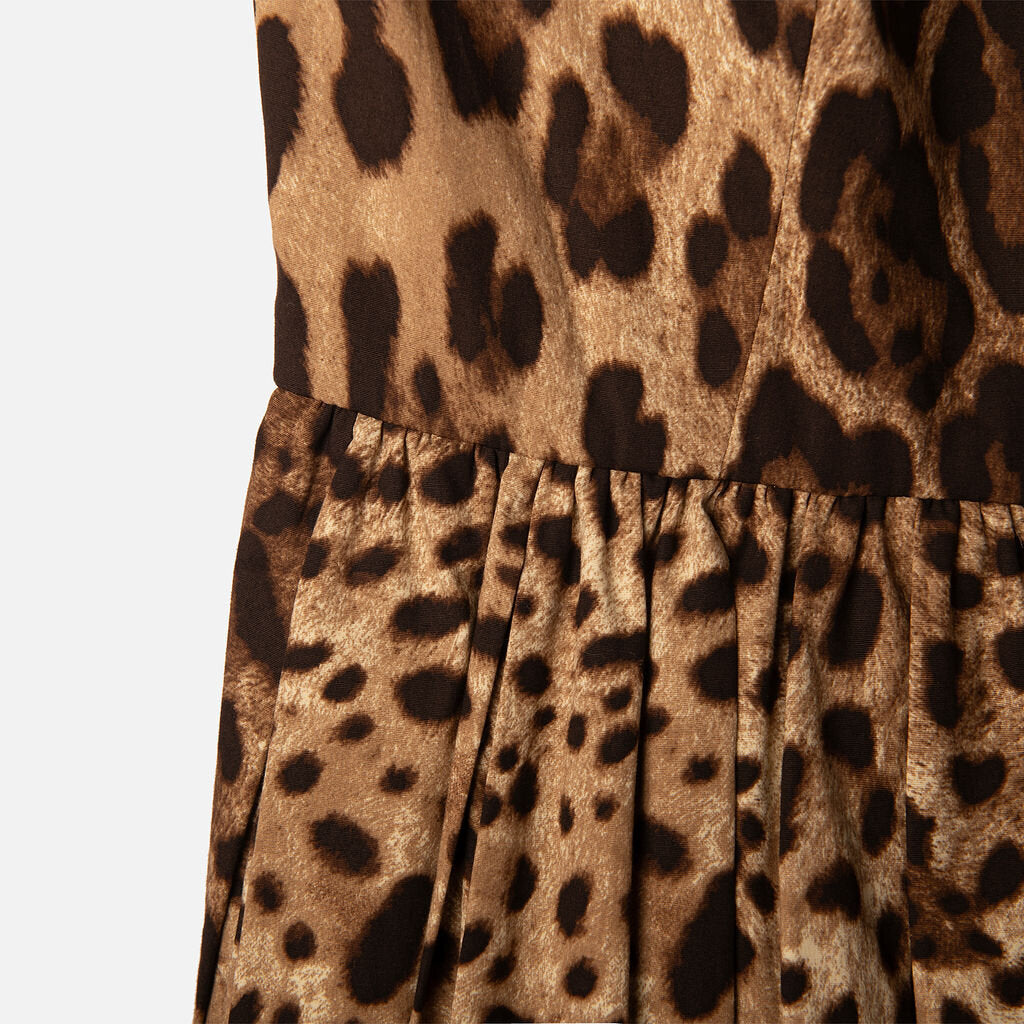 Dolce & Gabbana Leopard Print Cotton Pleated Mini Dress