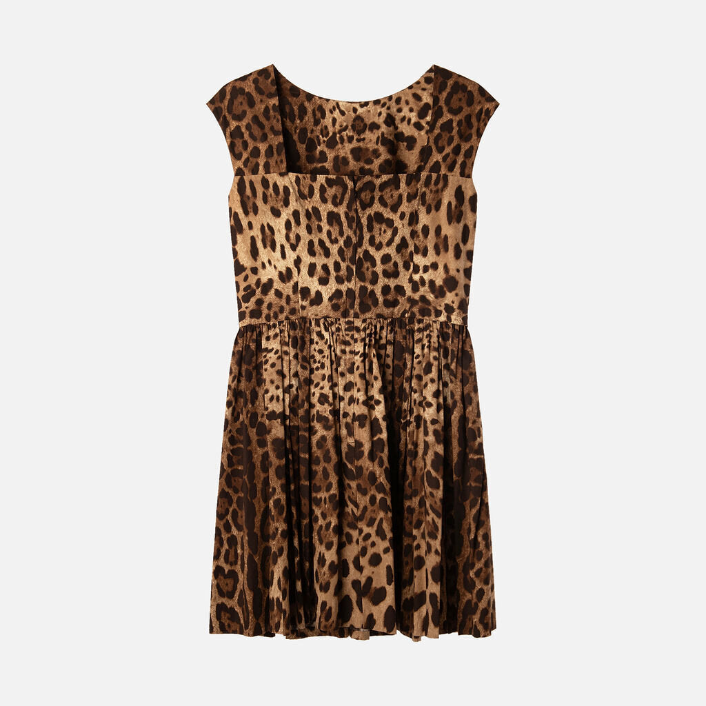 Dolce & Gabbana Leopard Print Cotton Pleated Mini Dress