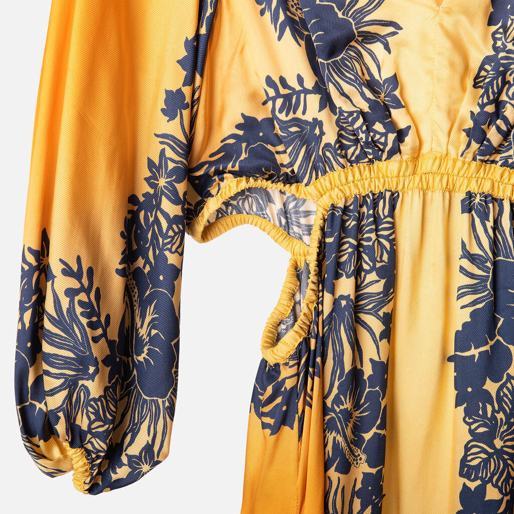 Sandro Yellow & Blue Poly Floral Midi Dress