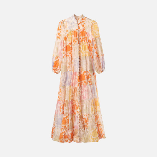 Zimmerman Multicolor Floral Linen Silk Tiered Maxi Dress