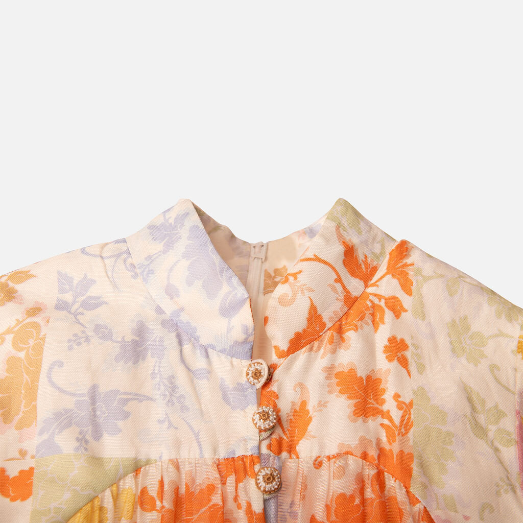 Zimmerman Multicolor Floral Linen Silk Tiered Maxi Dress