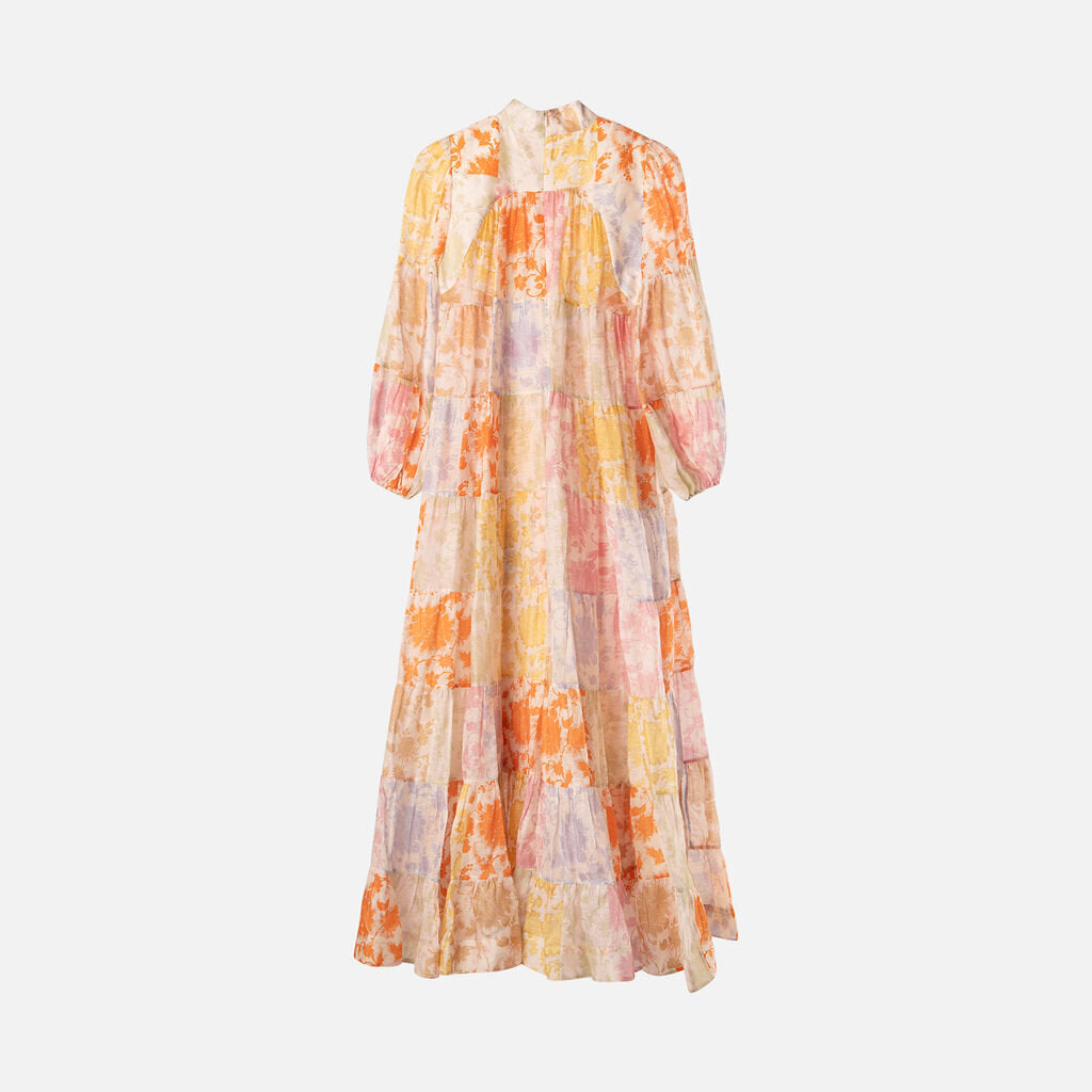 Zimmerman Multicolor Floral Linen Silk Tiered Maxi Dress