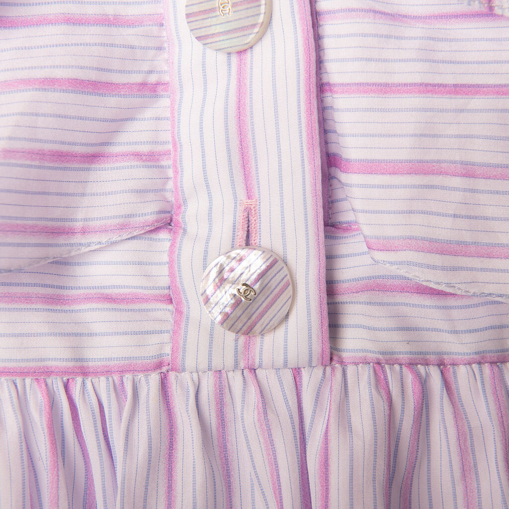 Chanel White & Pink Stripe Cotton Ruffle Mini Dress (2025)