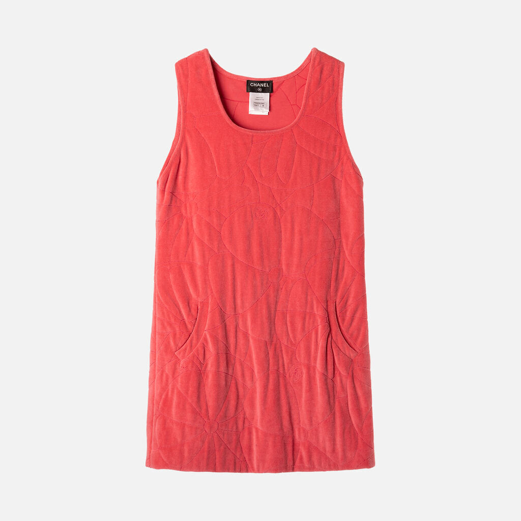 Chanel Pink Cotton Terry Camellia Flower Pattern Dress