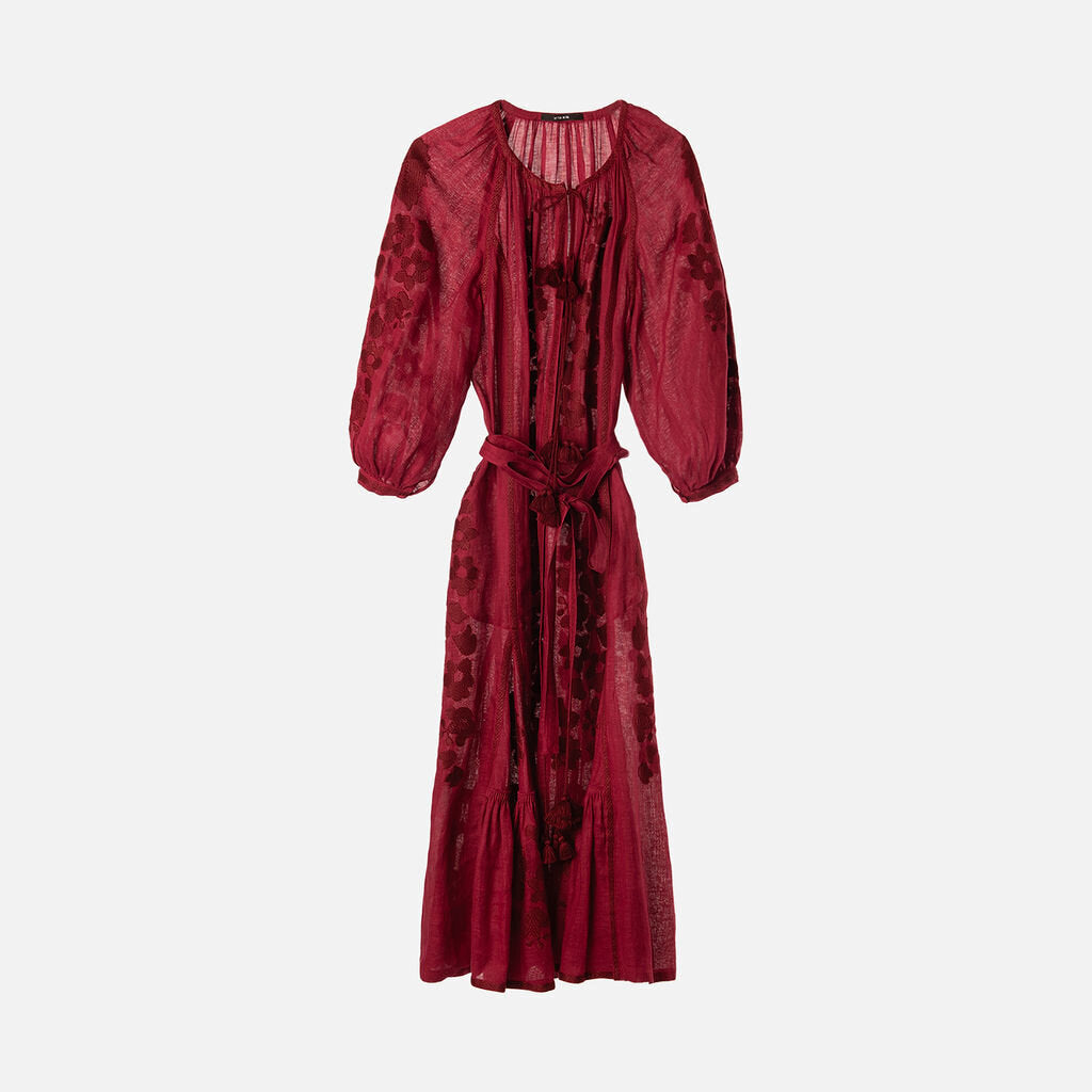 Vita Kin Red Linen Embroidered Dress
