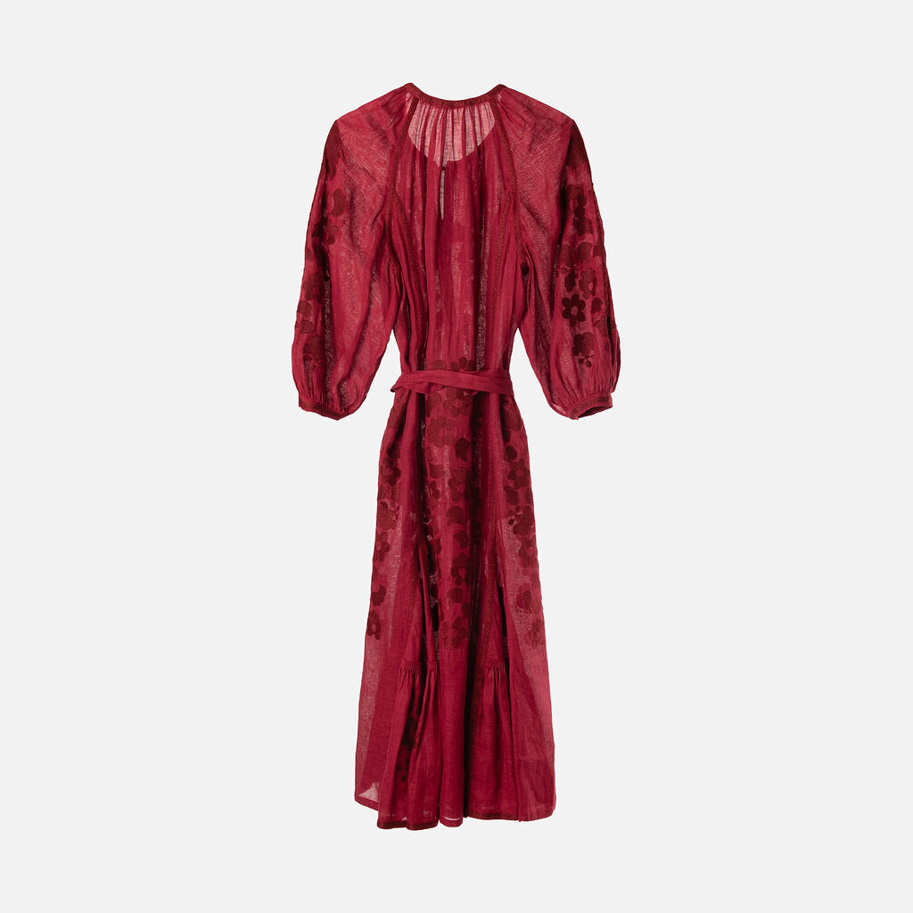 Vita Kin Red Linen Embroidered Dress