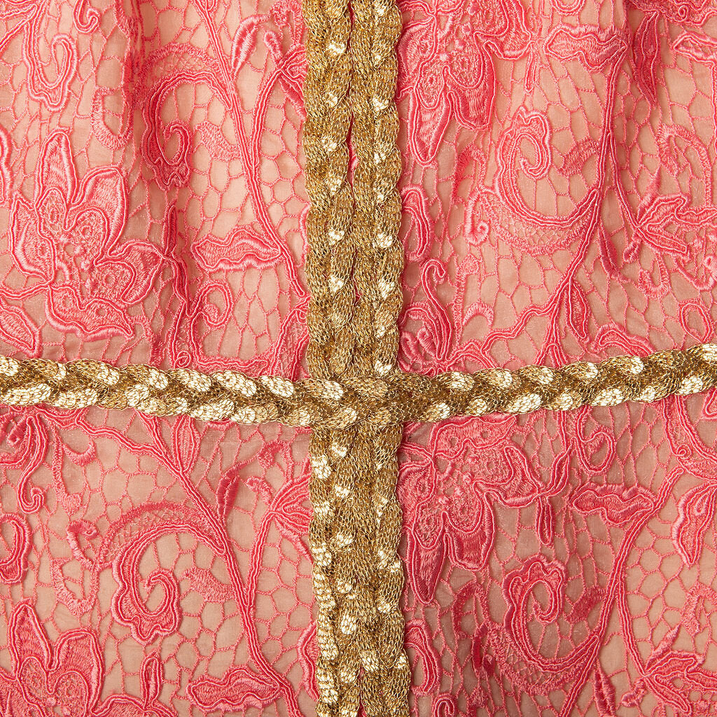 Giambattista Valli Pink Lace Mini Dress w/Gold Braiding Trim