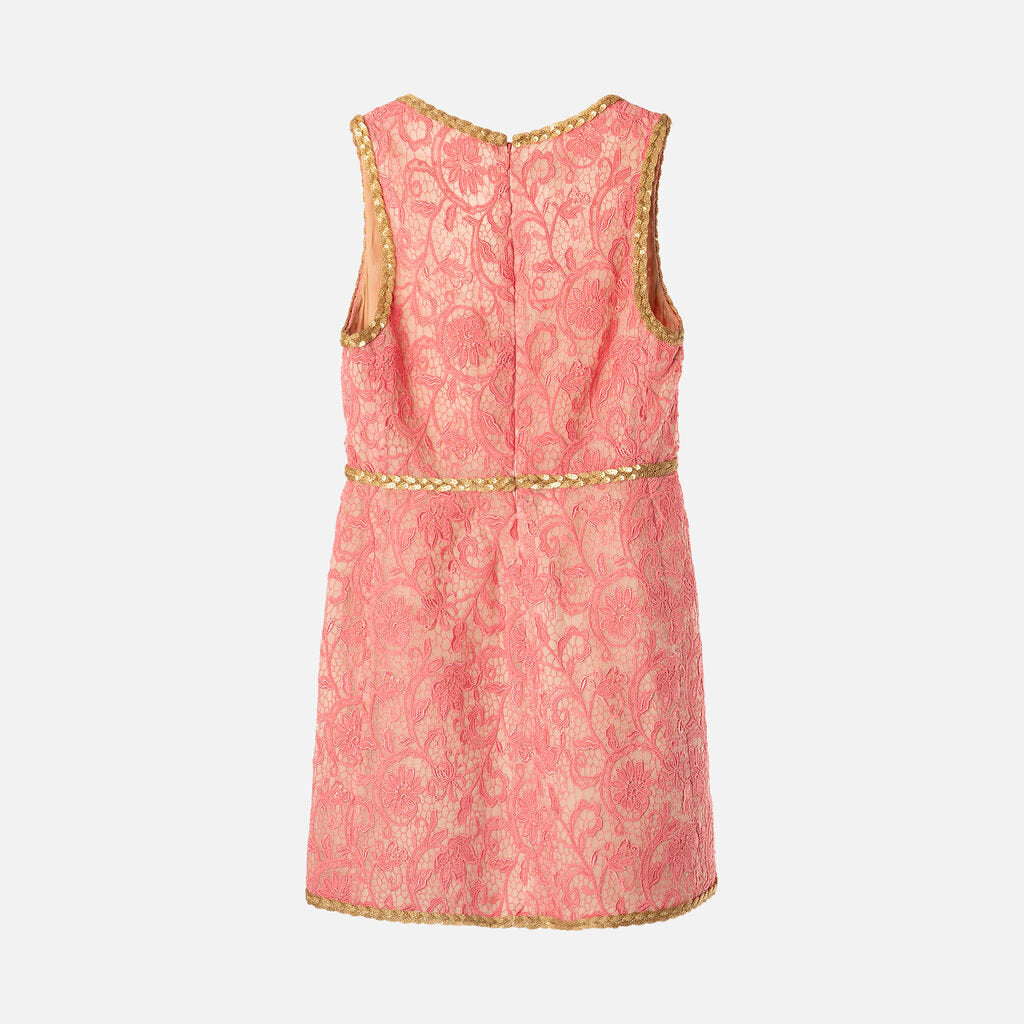 Giambattista Valli Pink Lace Mini Dress w/Gold Braiding Trim