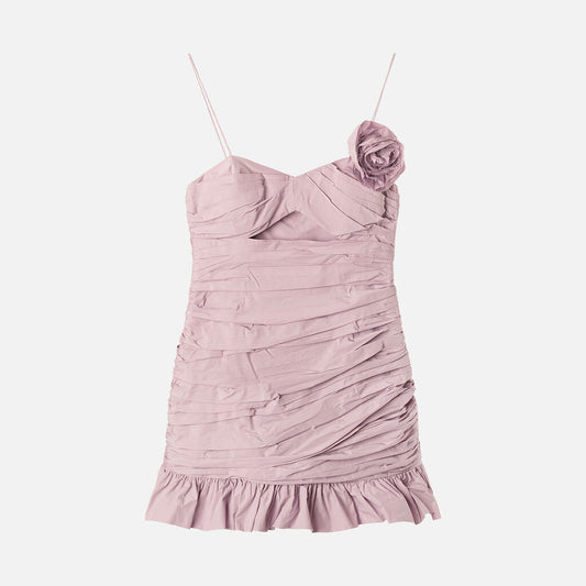 LoveShackFancy Light Purple Poly Ruched Mini Dress