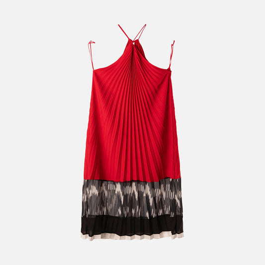 Altuzarra Red & Black Silk Pleated Mini Dress