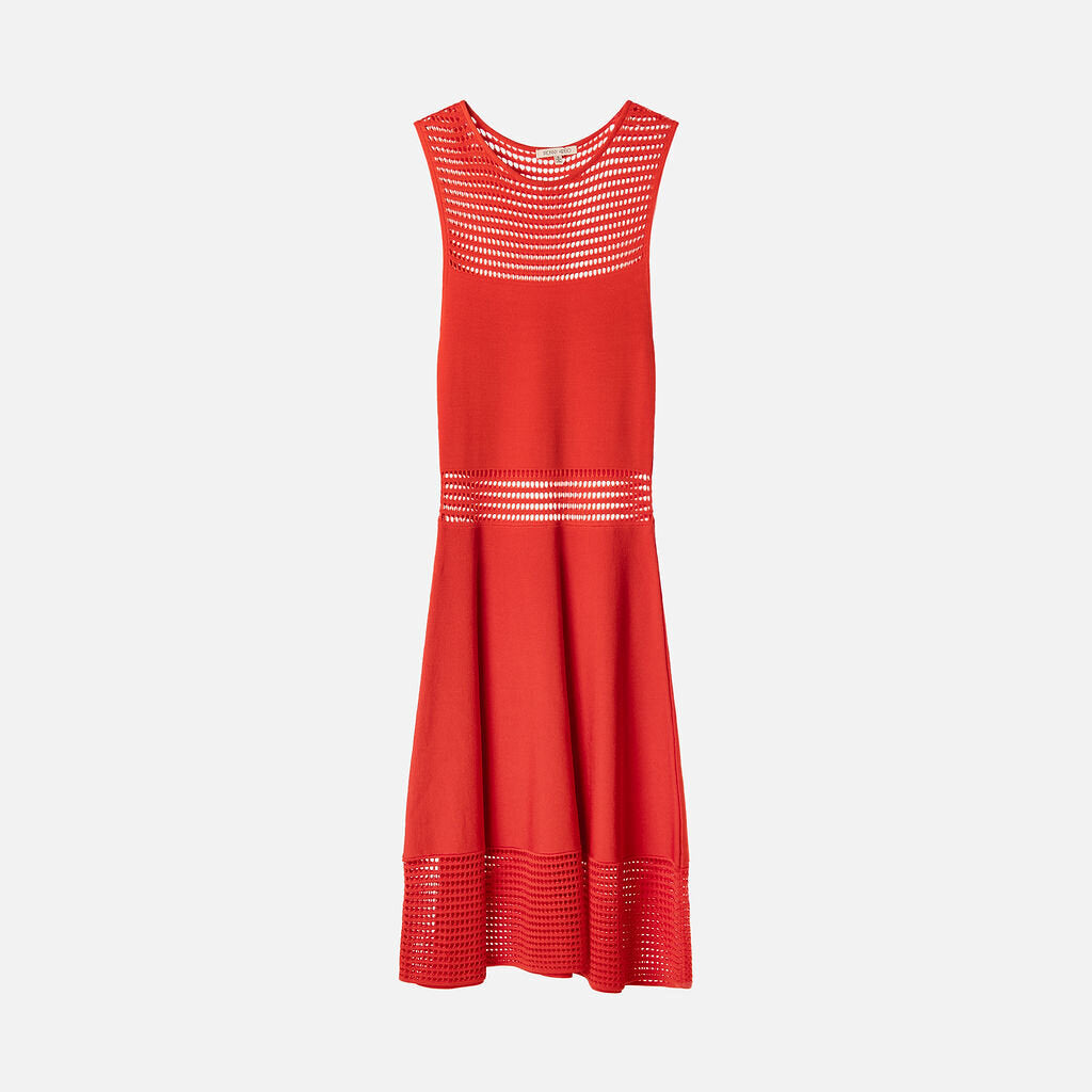Ronny Kobo Orange Red Perforated Rayon & Nylon Dress