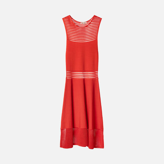 Ronny Kobo Orange Red Perforated Rayon & Nylon Dress