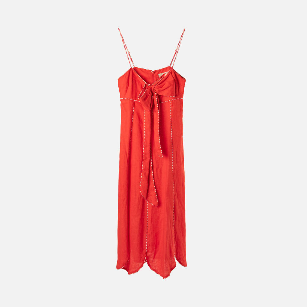 Farm Rio Red Linen Bow Midi Dress