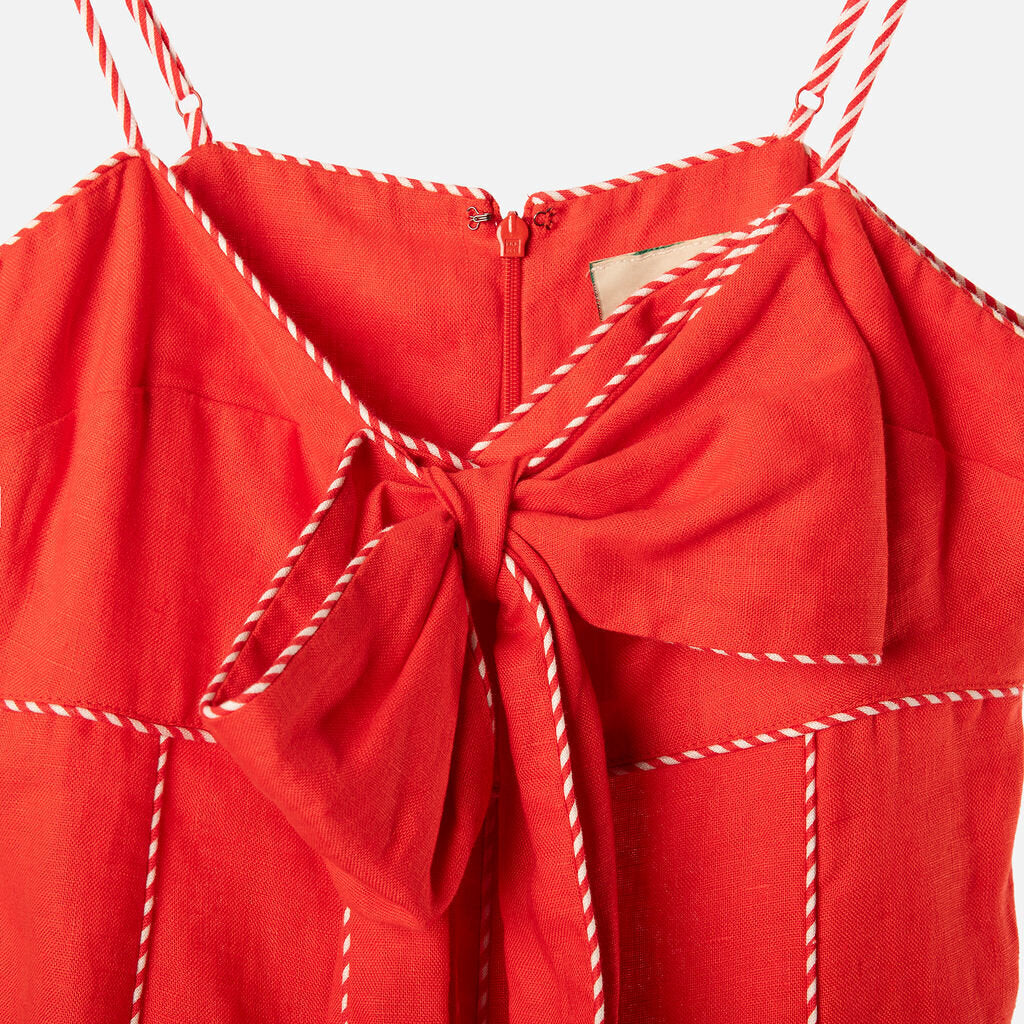 Farm Rio Red Linen Bow Midi Dress