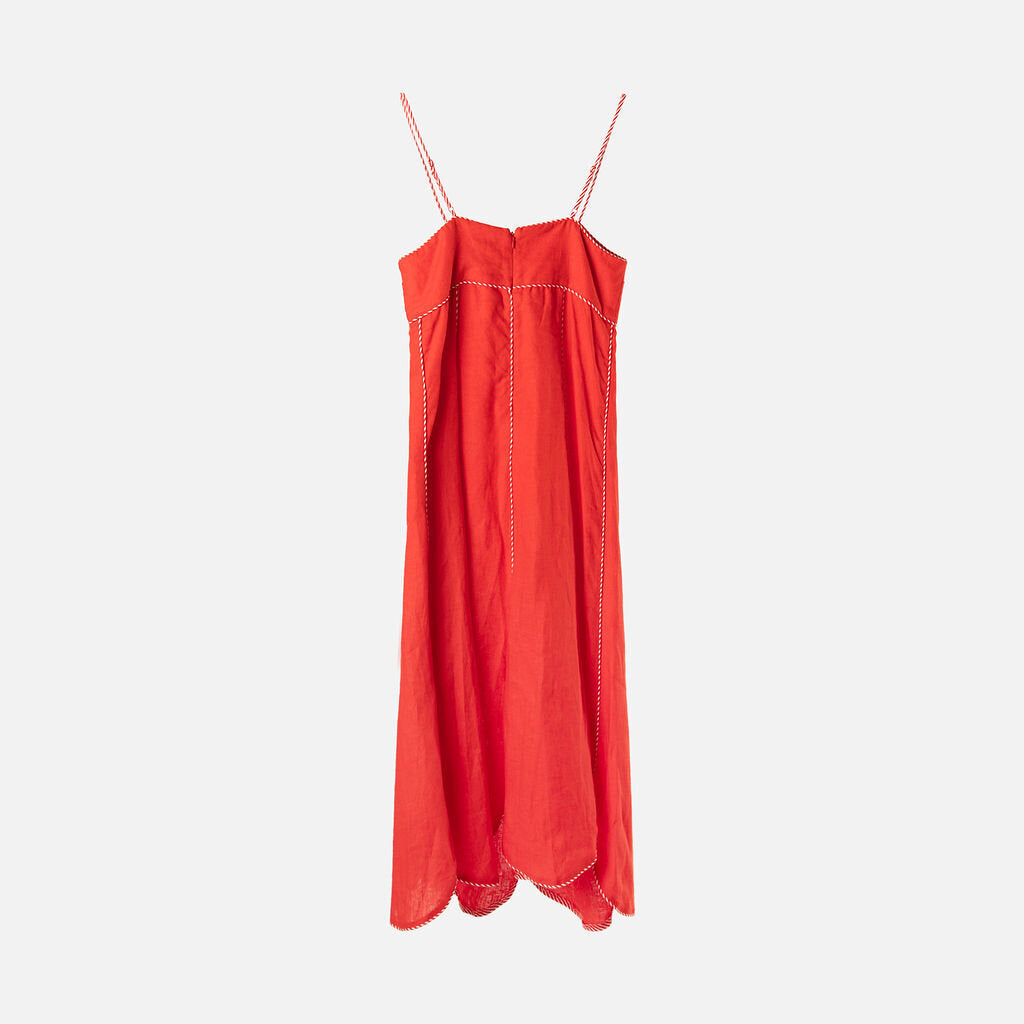 Farm Rio Red Linen Bow Midi Dress