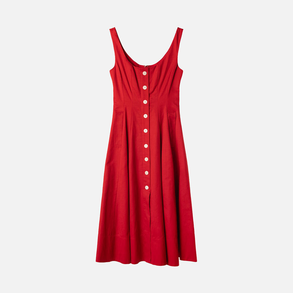 Staud Red Cotton & Poly A-Line Dress