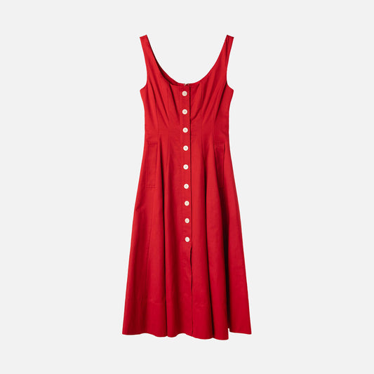 Staud Red Cotton & Poly A-Line Dress