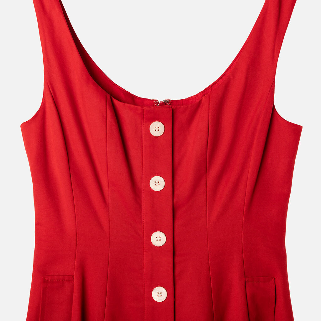 Staud Red Cotton & Poly A-Line Dress