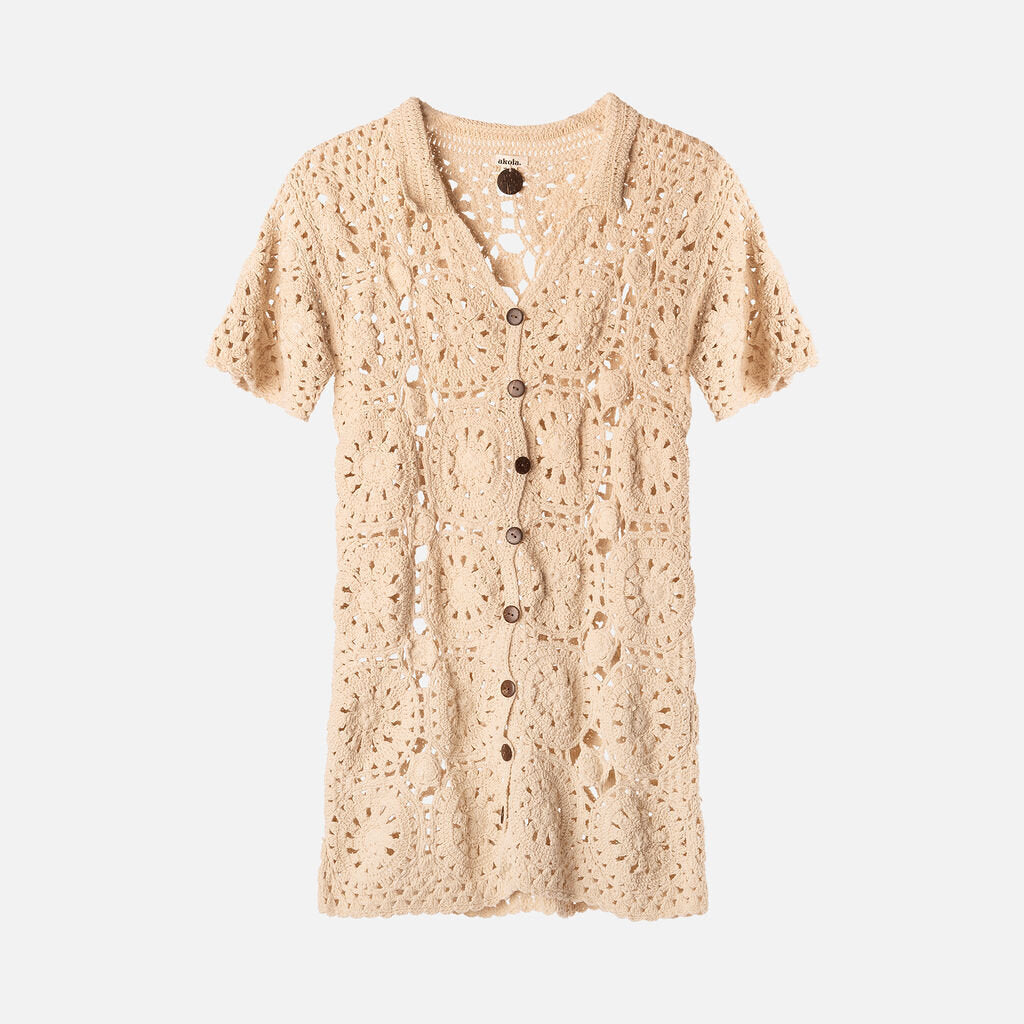 Akoia Beige Cotton Crochet Cover-Up